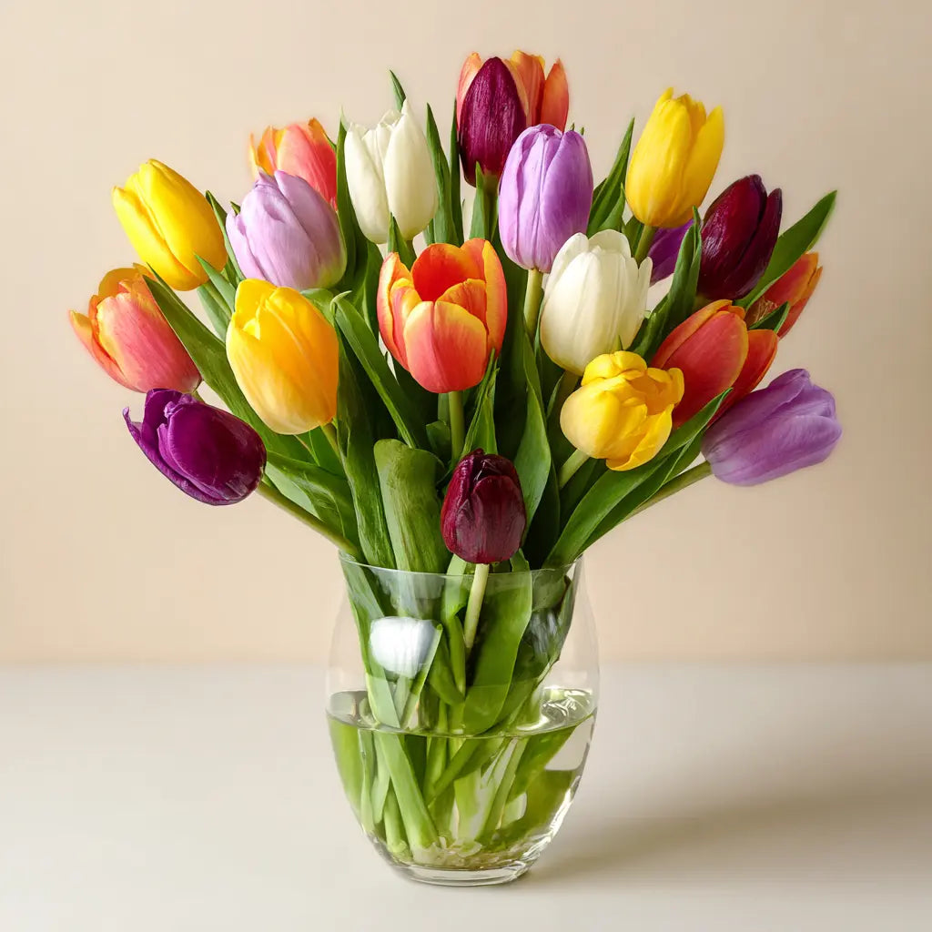 15 Tulip Bouquet & Gift | Vase, Card & Chocolate Send Blooms