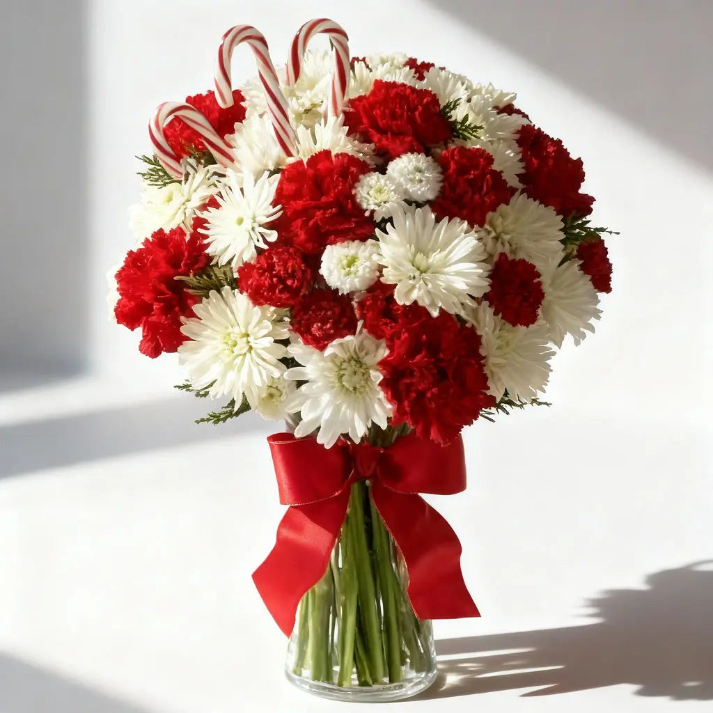 24 Candy Cane Carnations Bouquet for Christmas Delivery Send Blooms