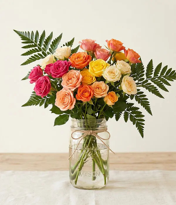30 Blooms of Assorted Spray Roses in a Mason Jar Send Blooms