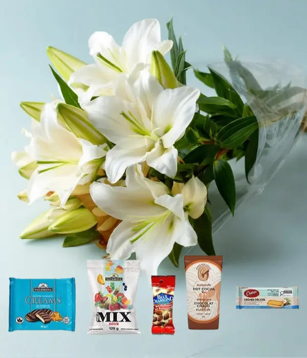 All White Lily Bouquet & Gourmet Gifts Send Blooms