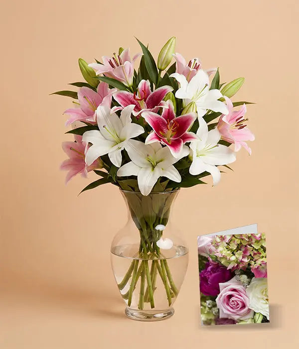 Assorted Oriental Lily Bouquet with Vase & Card Send Blooms
