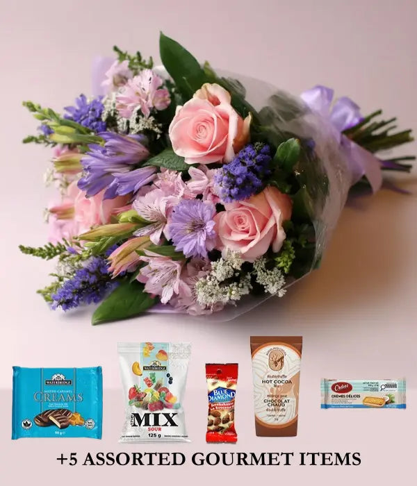 Blush & Purple Bouquet & Gourmet Gifts Send Blooms