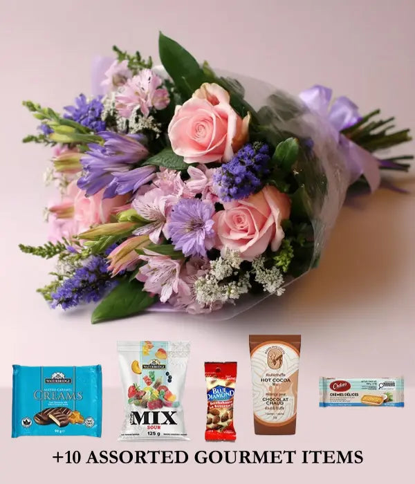 Blush & Purple Bouquet & Gourmet Gifts Send Blooms