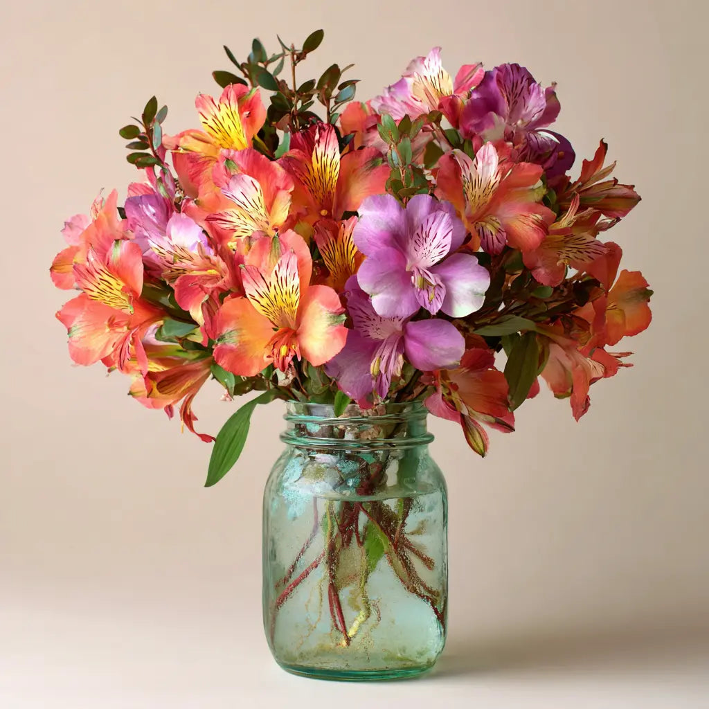 Colourful Alstroemeria Bouquet in Mason Jar - 30 Blooms Send Blooms