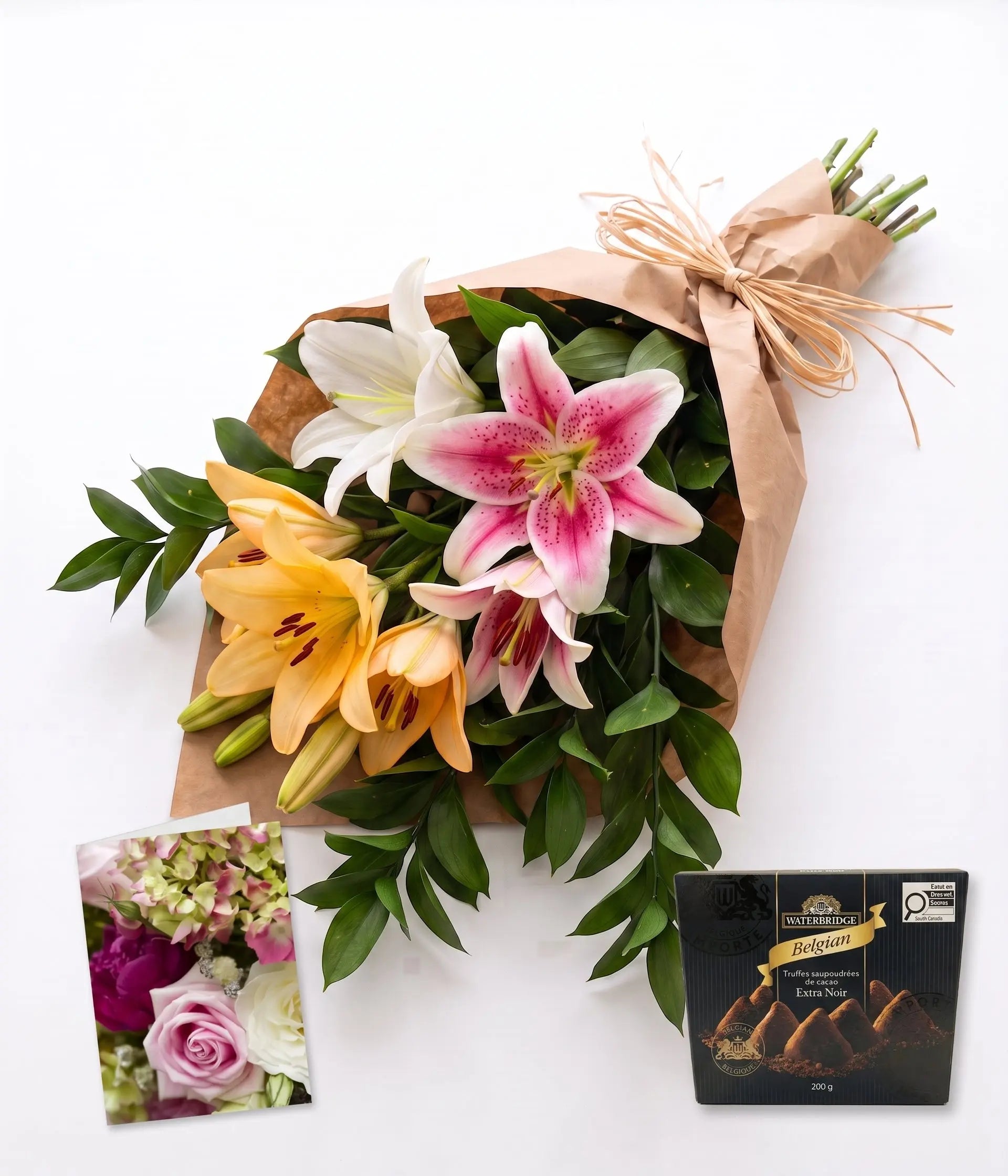 Bunch of Assorted Lilies with Card & Truffles Send Blooms