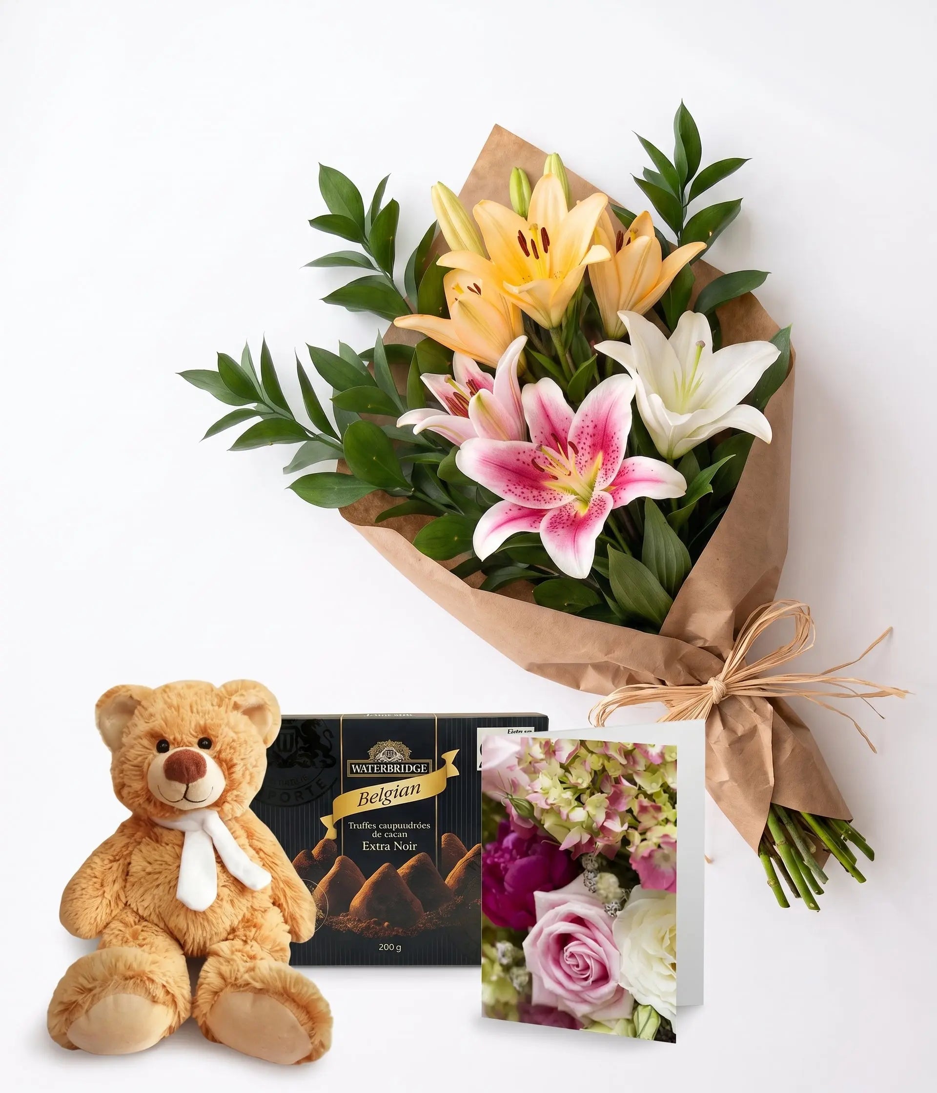 Bunch of Assorted Lilies with Card, Truffles & Teddy Send Blooms