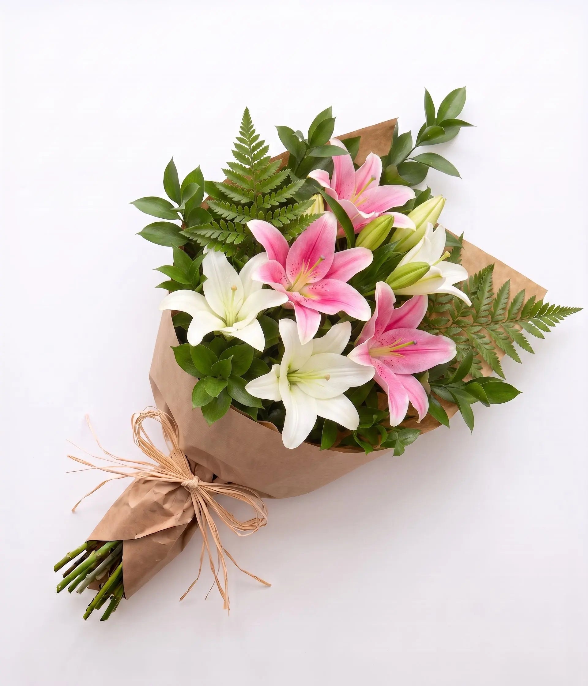 Bunch of Pink & White Lilies Send Blooms