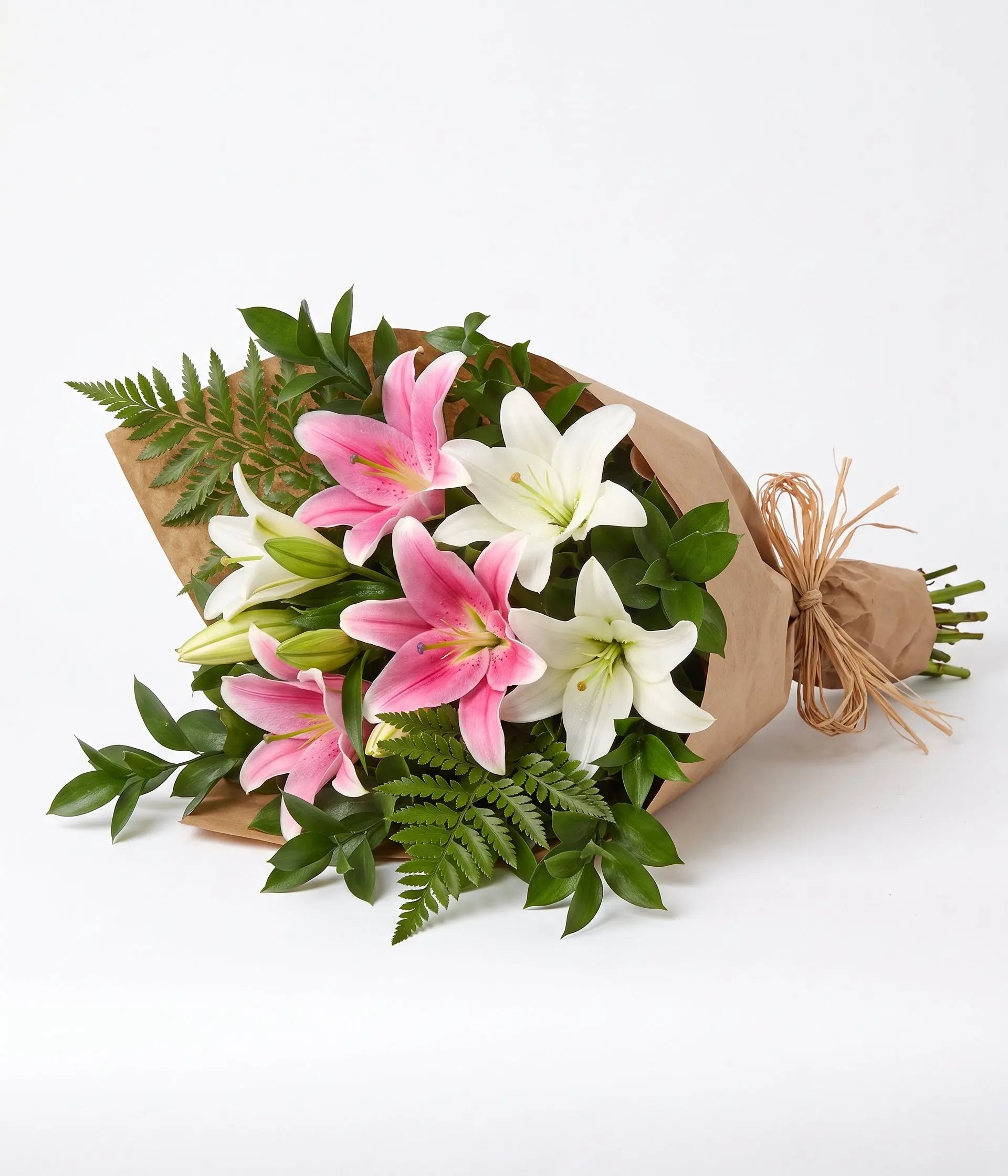 Bunch of Pink & White Lilies Send Blooms