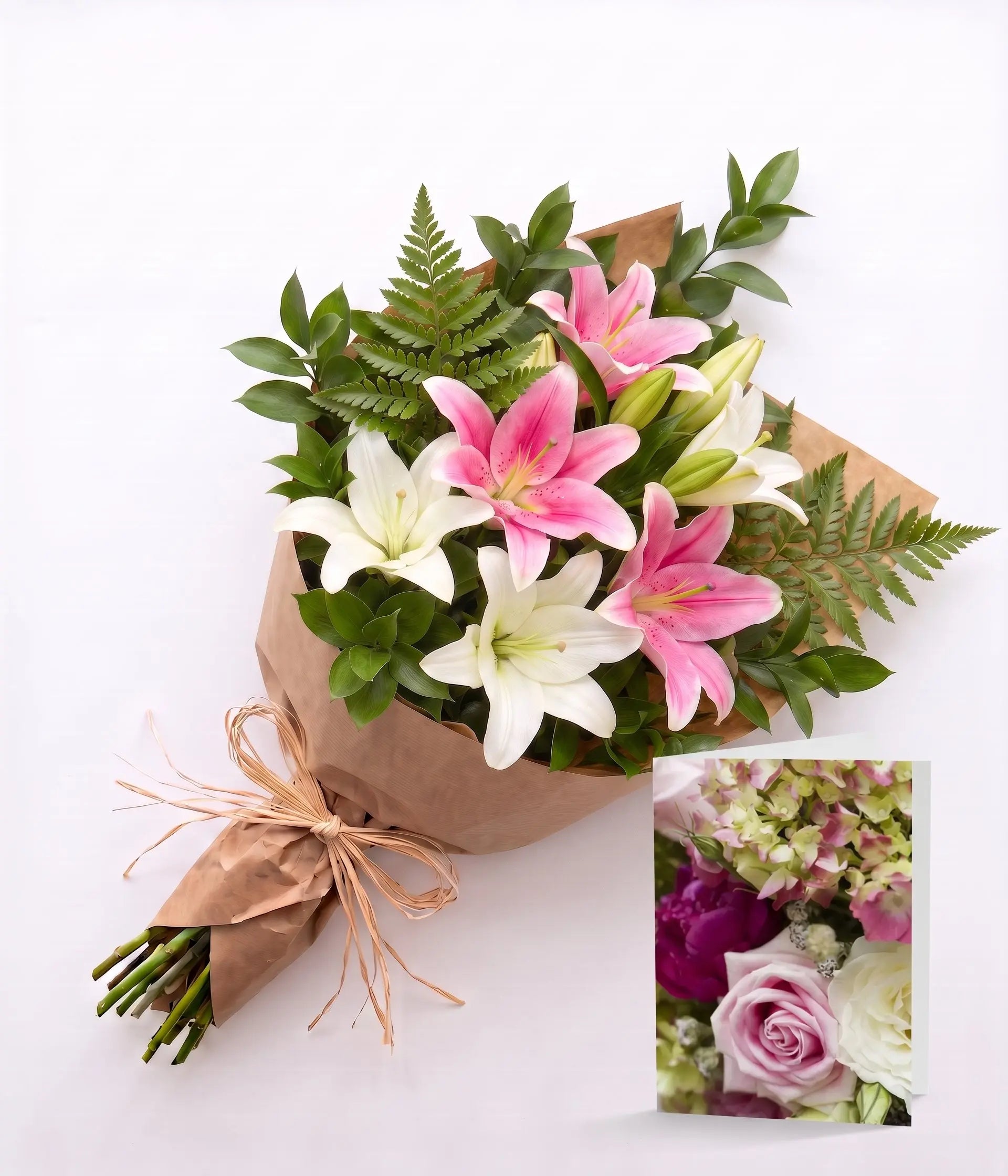 Bunch of Pink & White Lilies with Card Send Blooms