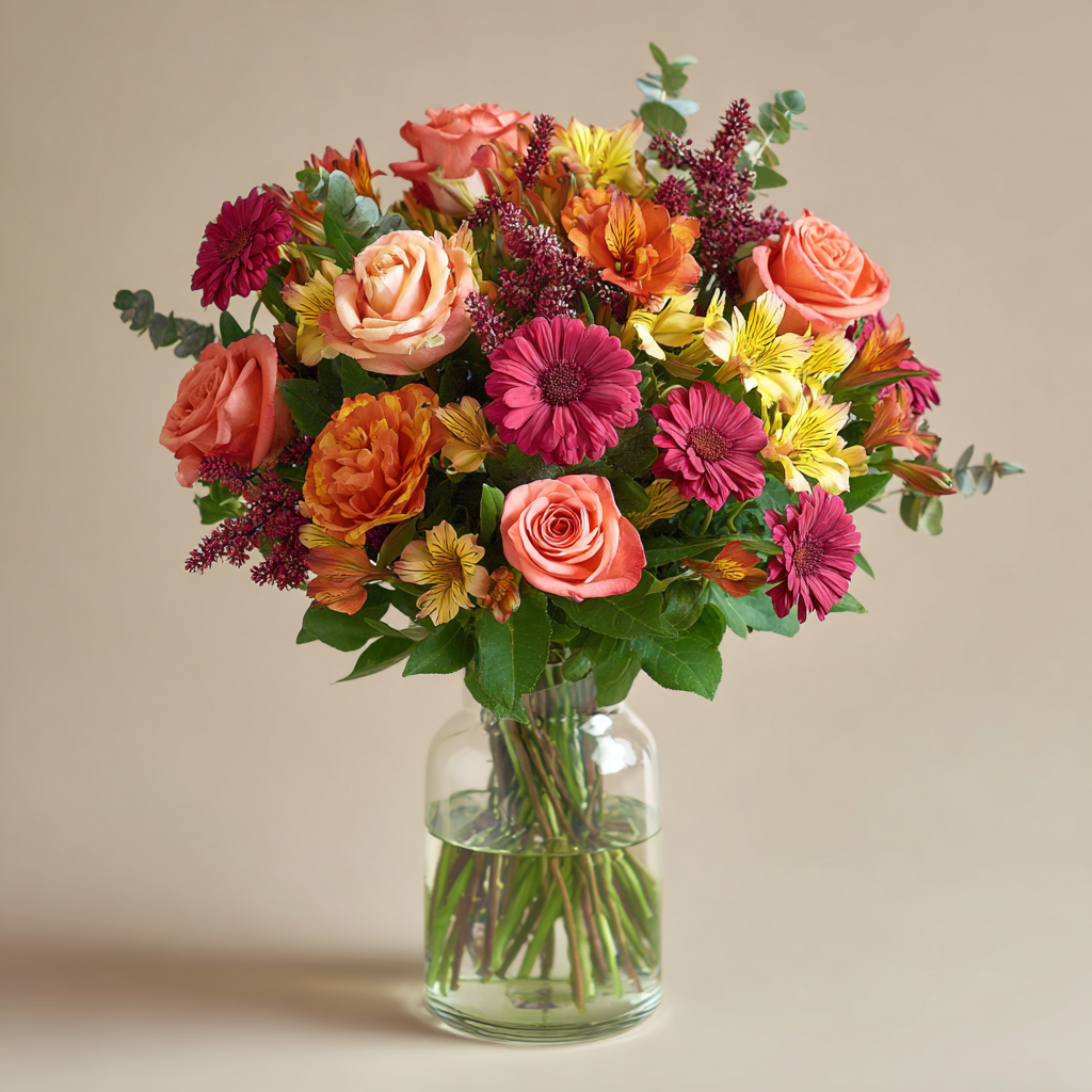 Custom Designed Autumn Inspired Hand Tied Bouquet Small | with Card, Truffles & Vase