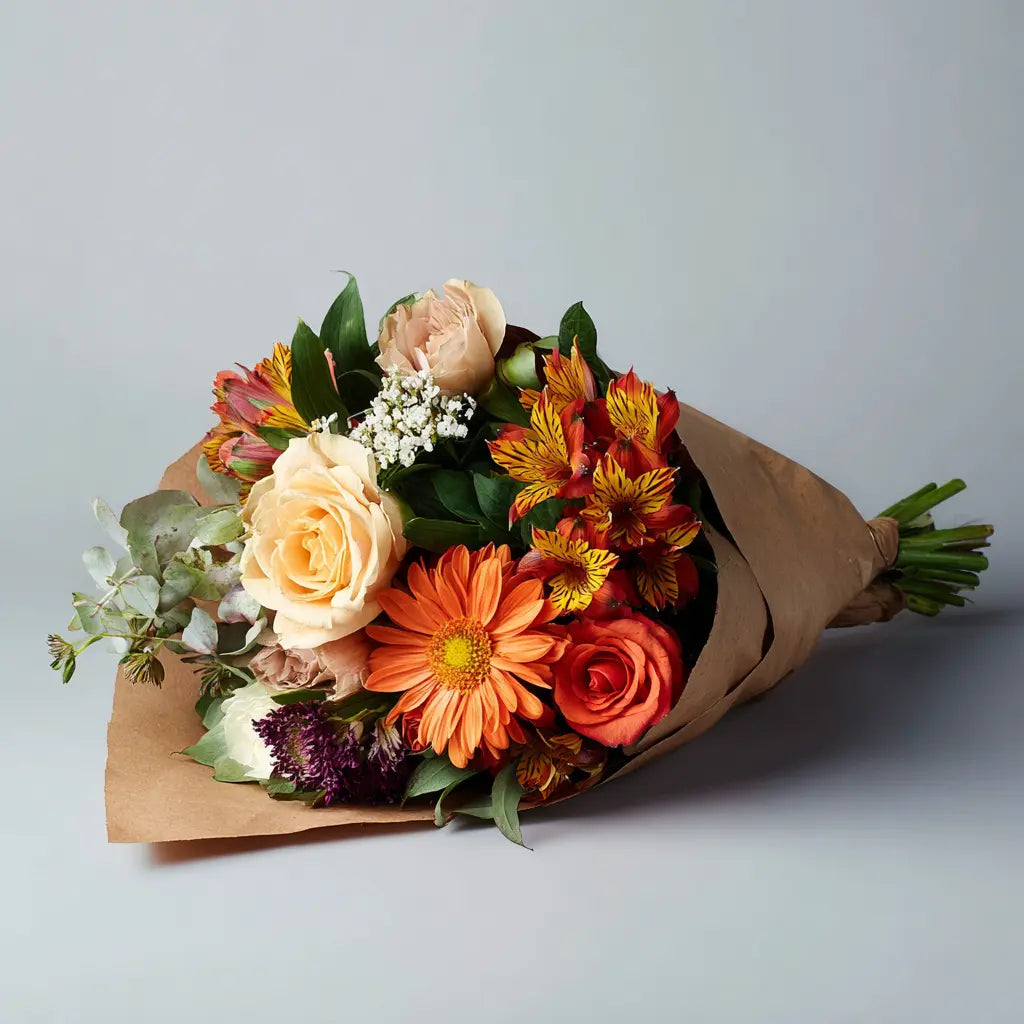Custom Designed Autumn Inspired Hand Tied Bouquet | with Card & Truffles Send Blooms