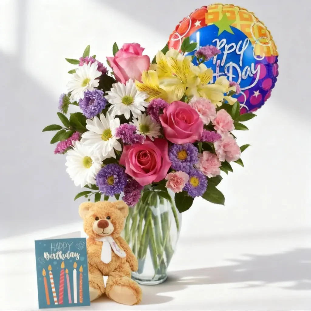 Custom Designed Birthday Bouquet & Gift 1 Send Blooms