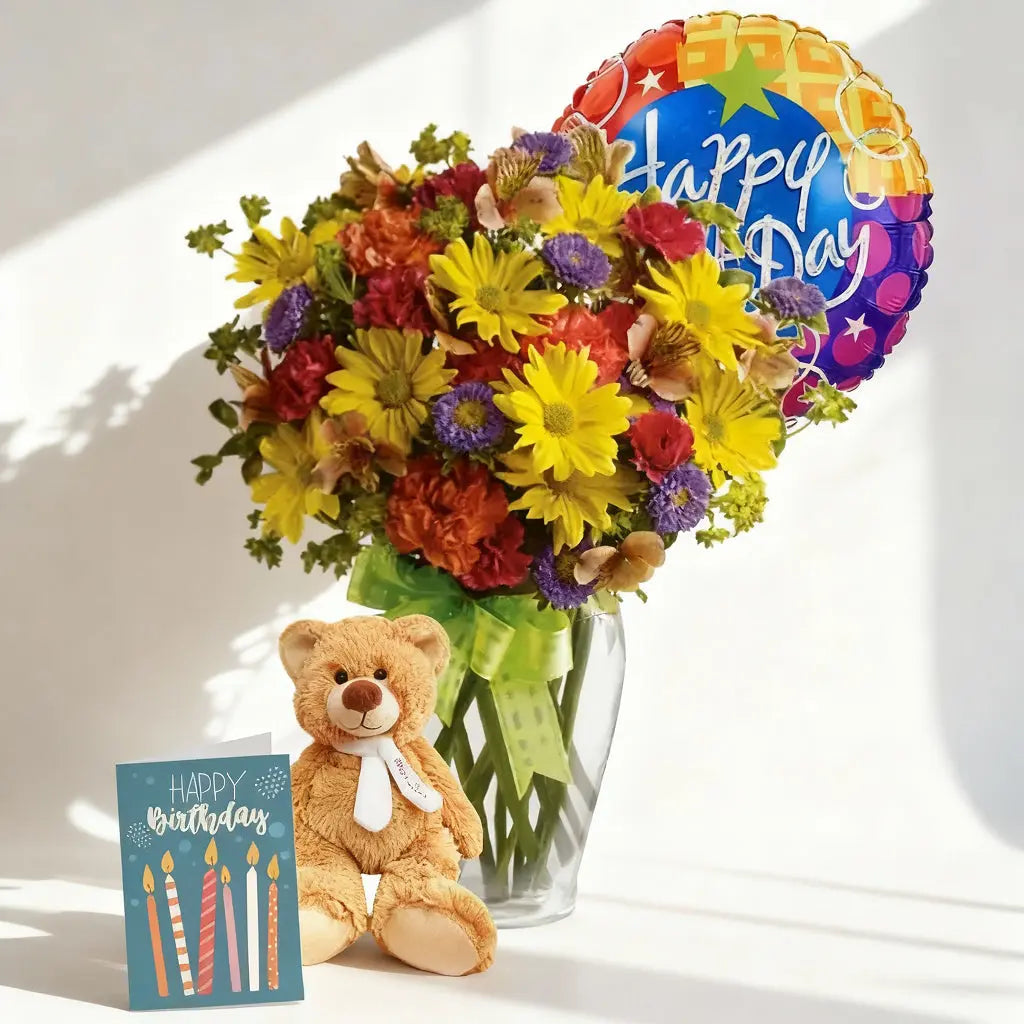 Custom Designed Birthday Bouquet & Gift 2 Send Blooms