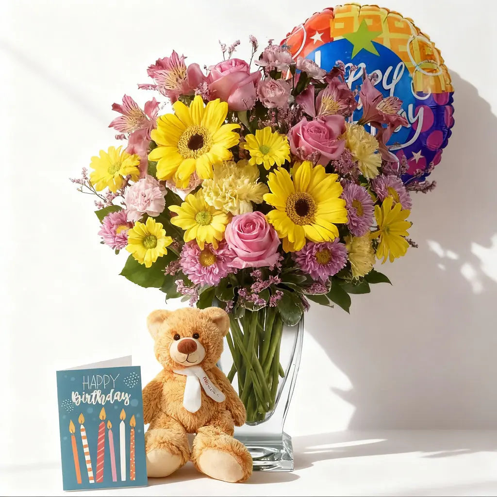 Custom Designed Birthday Bouquet & Gift 3 Send Blooms