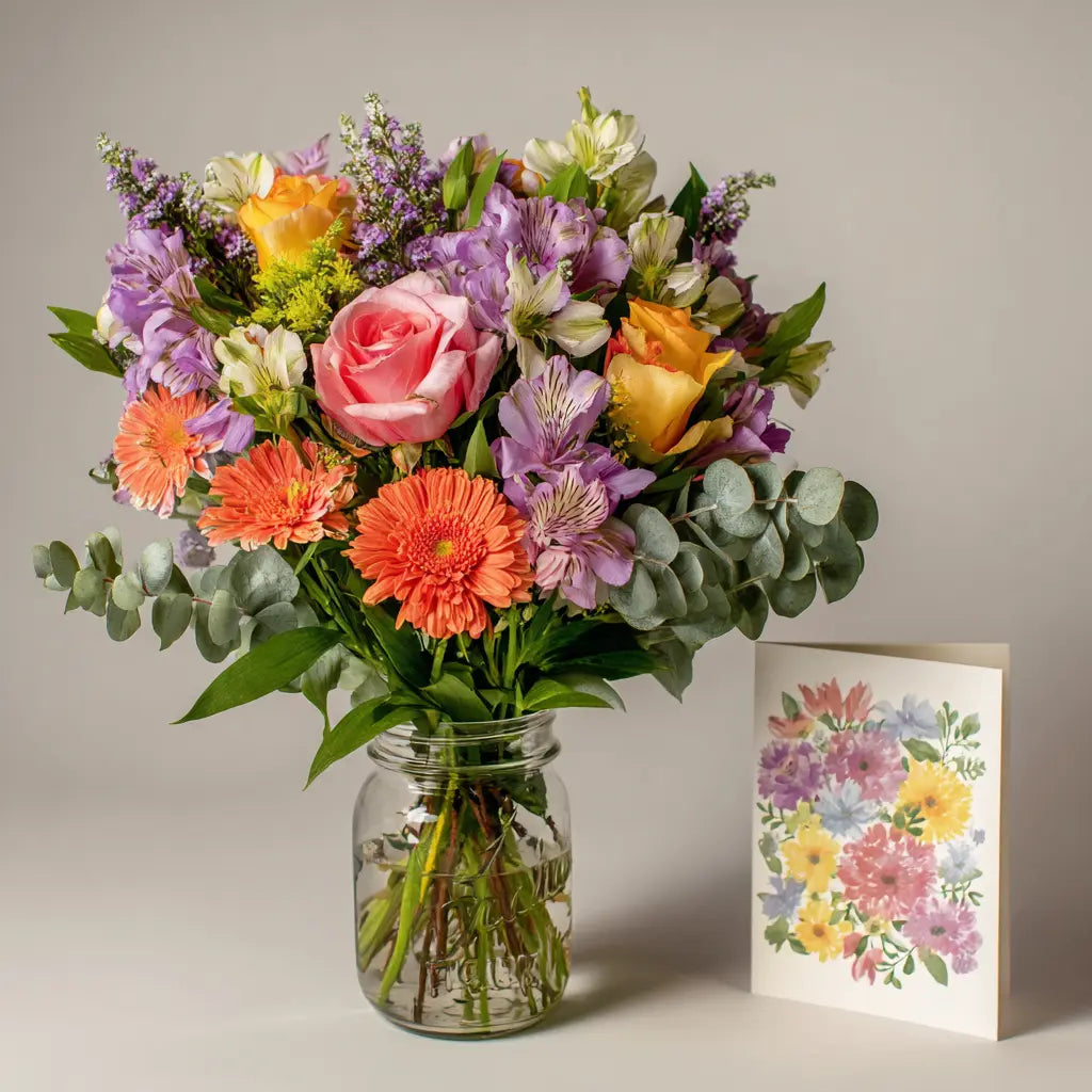 Custom Designed Mason Jar Arrangement 3 Send Blooms