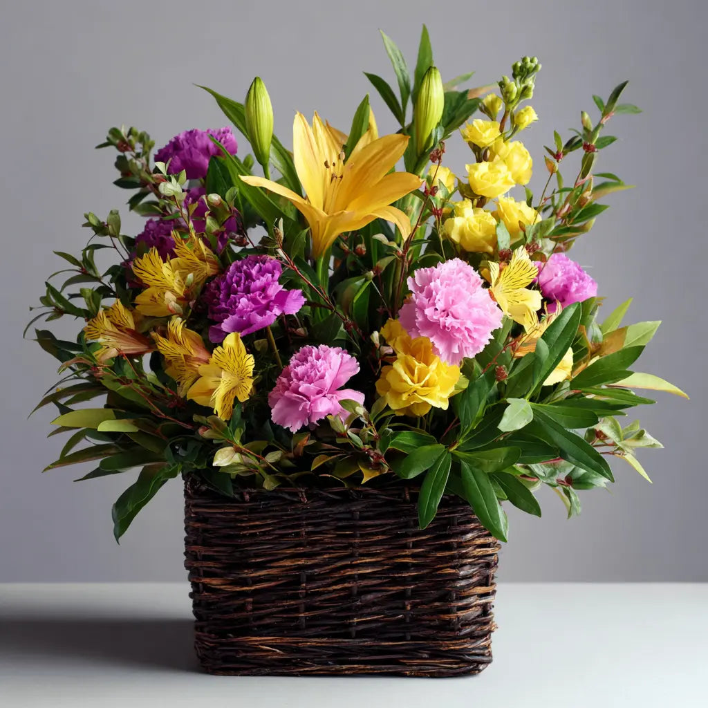 Dramatic Planter Basket Arrangement Send Blooms