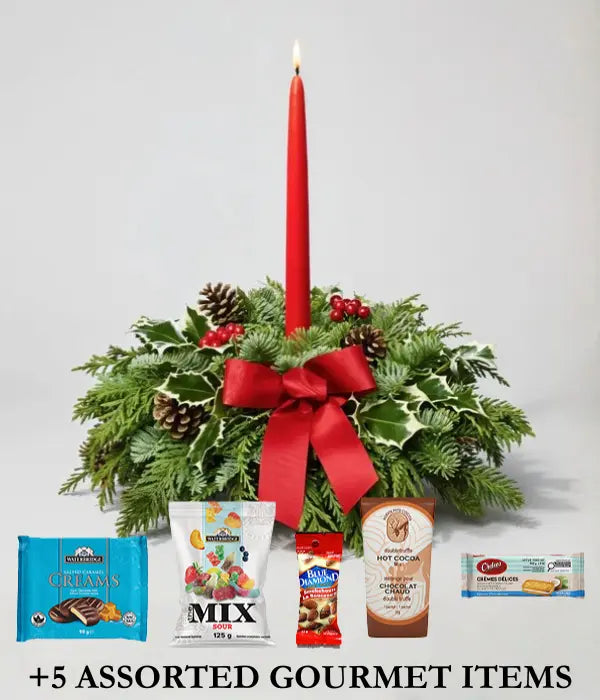 Festive Christmas Dreams Centerpiece & Gourmet Gifts Send Blooms