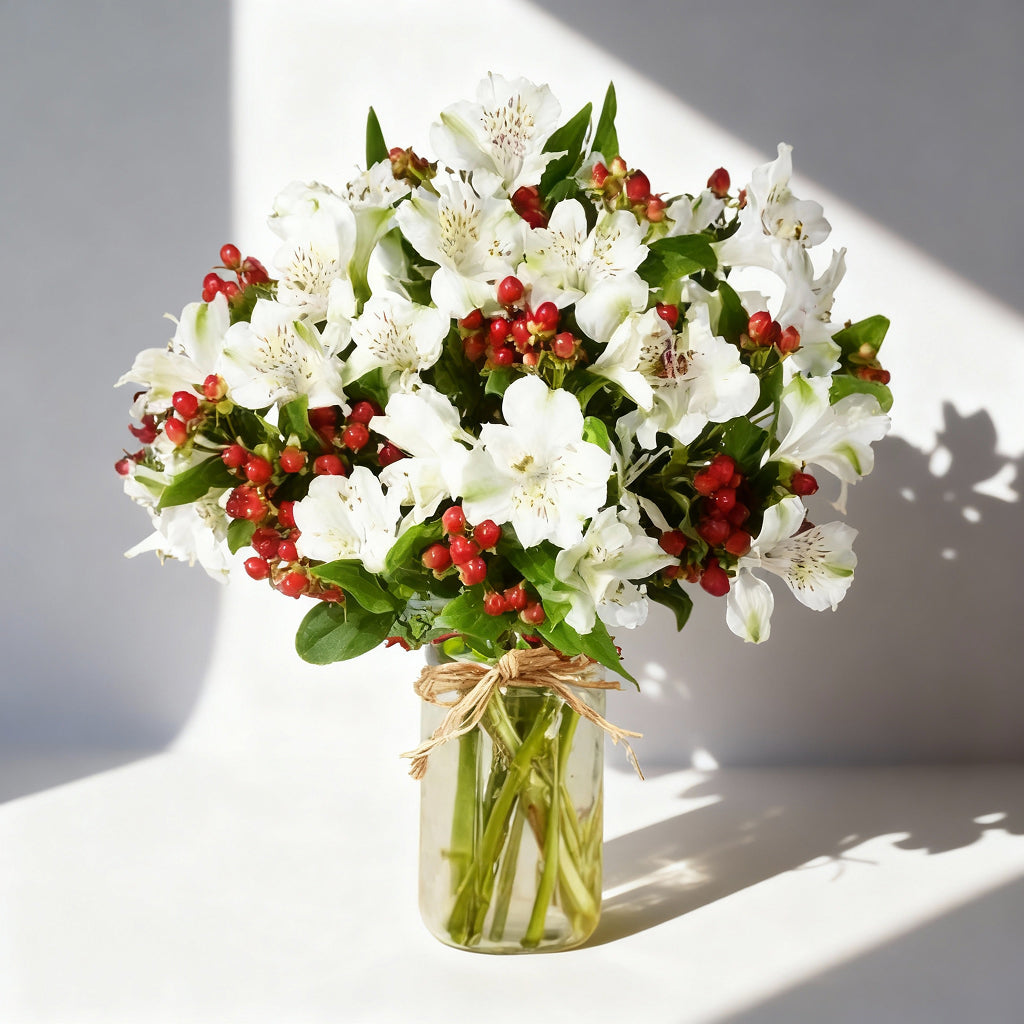 Festive 100 Bloom Alstroemeria Bouquet in Mason Jar - Perfect Holiday Gift Send Blooms