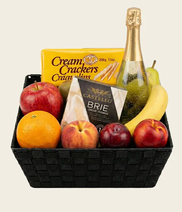 Fruit, Sparkling Wine & Cheese Basket Send Blooms
