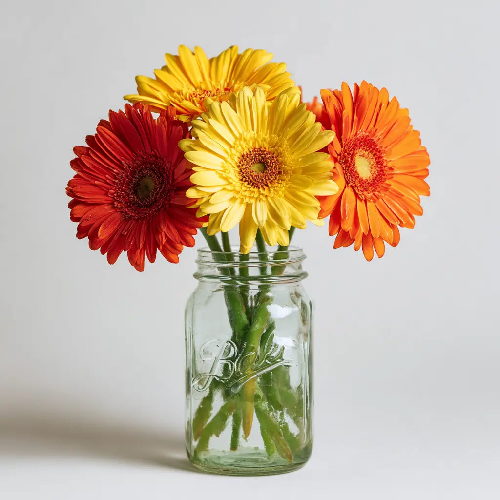 Gerbera Daisies in Rustic Mason Jar Send Blooms