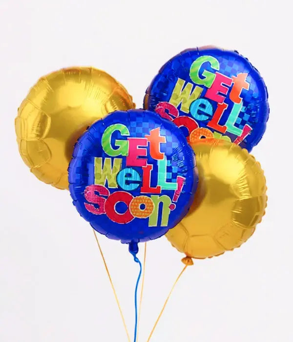 Get Well Soon Balloon Bouquet - Set of 4 Cheerful Balloons Send Blooms
