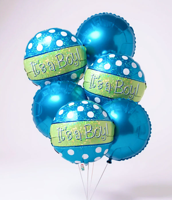 Blue Baby Boy Balloon Bouquet - 6 Piece Set