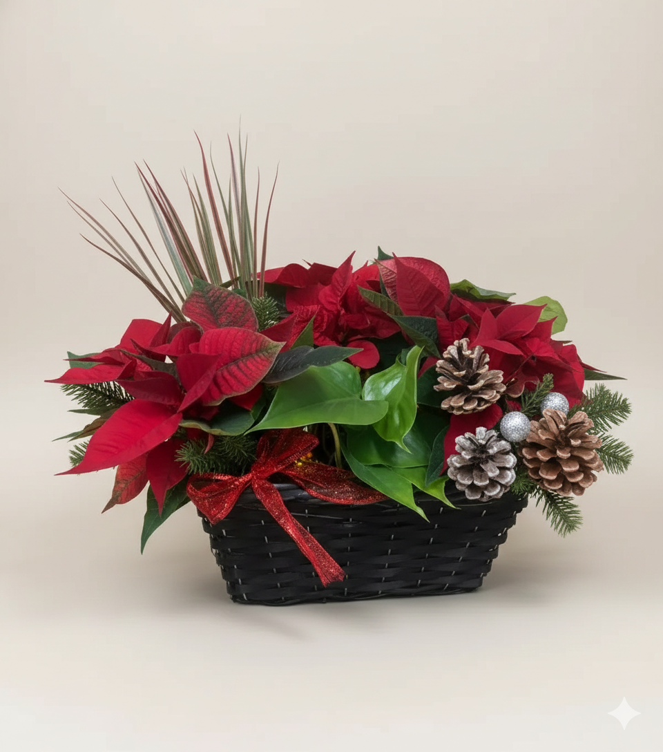Christmas Poinsettia & Tropical Plant Basket