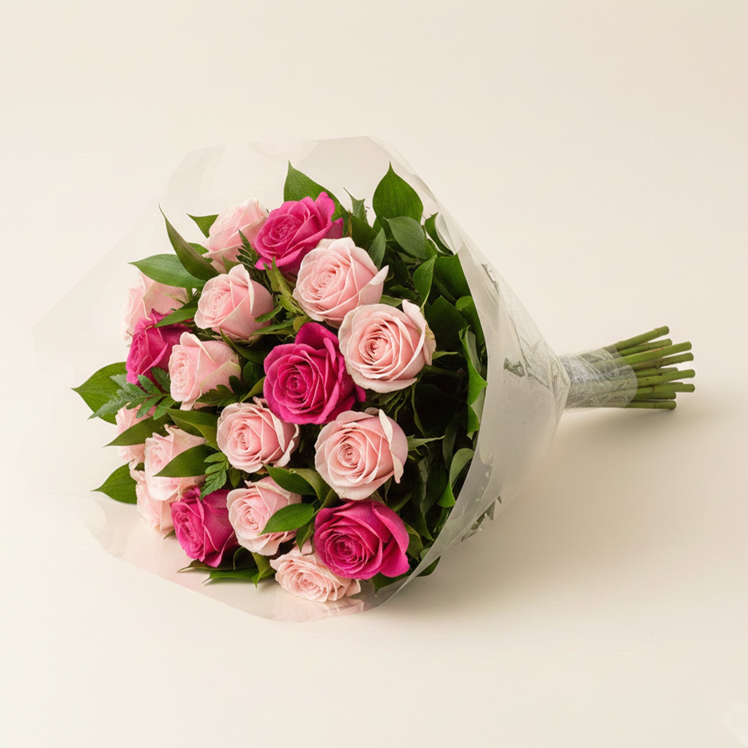 Elegant Long Stem Pink Roses Bouquet - One Dozen