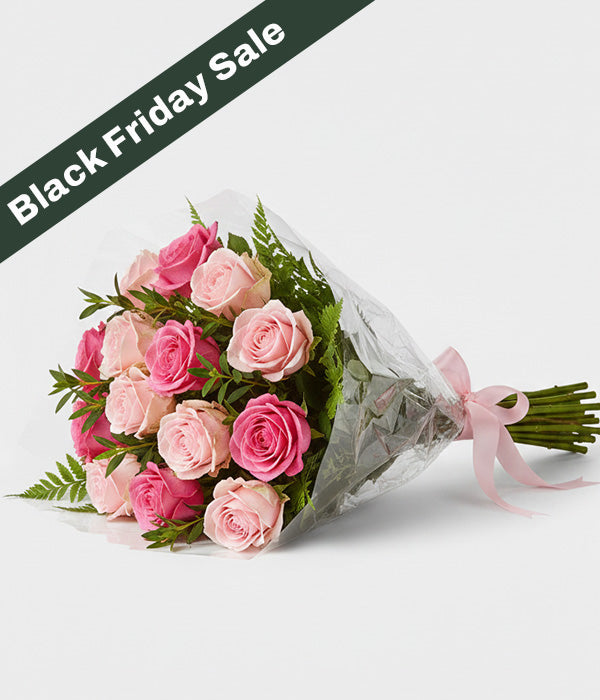 Elegant Long Stem Pink Roses Bouquet - One Dozen