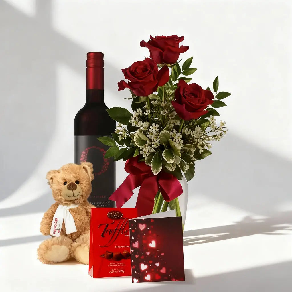 Luxury Roses & Wine Gift Set Send Blooms