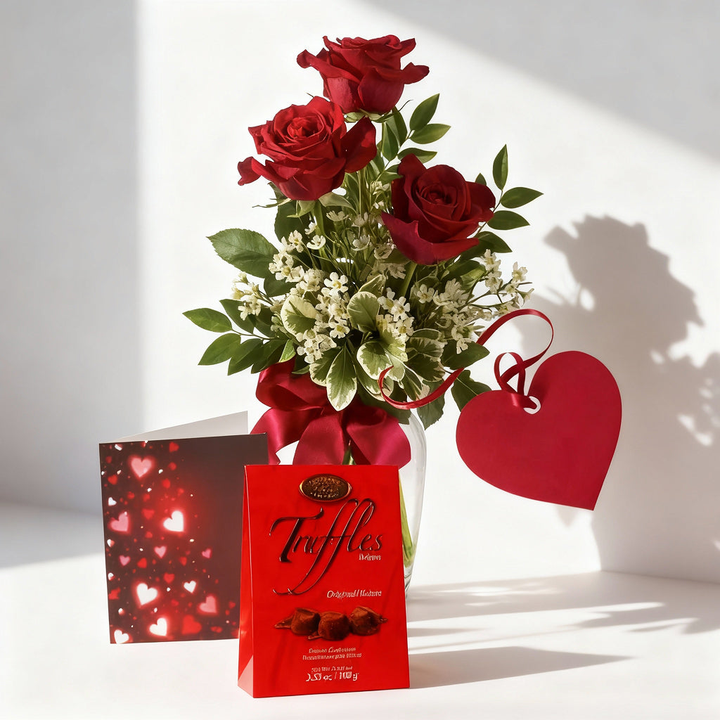 Luxury Roses and Gourmet Chocolate Truffles Gift Set Send Blooms