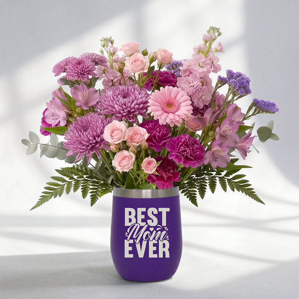 Mother's Day Designers Collection in Purple Wine Swig Send Blooms