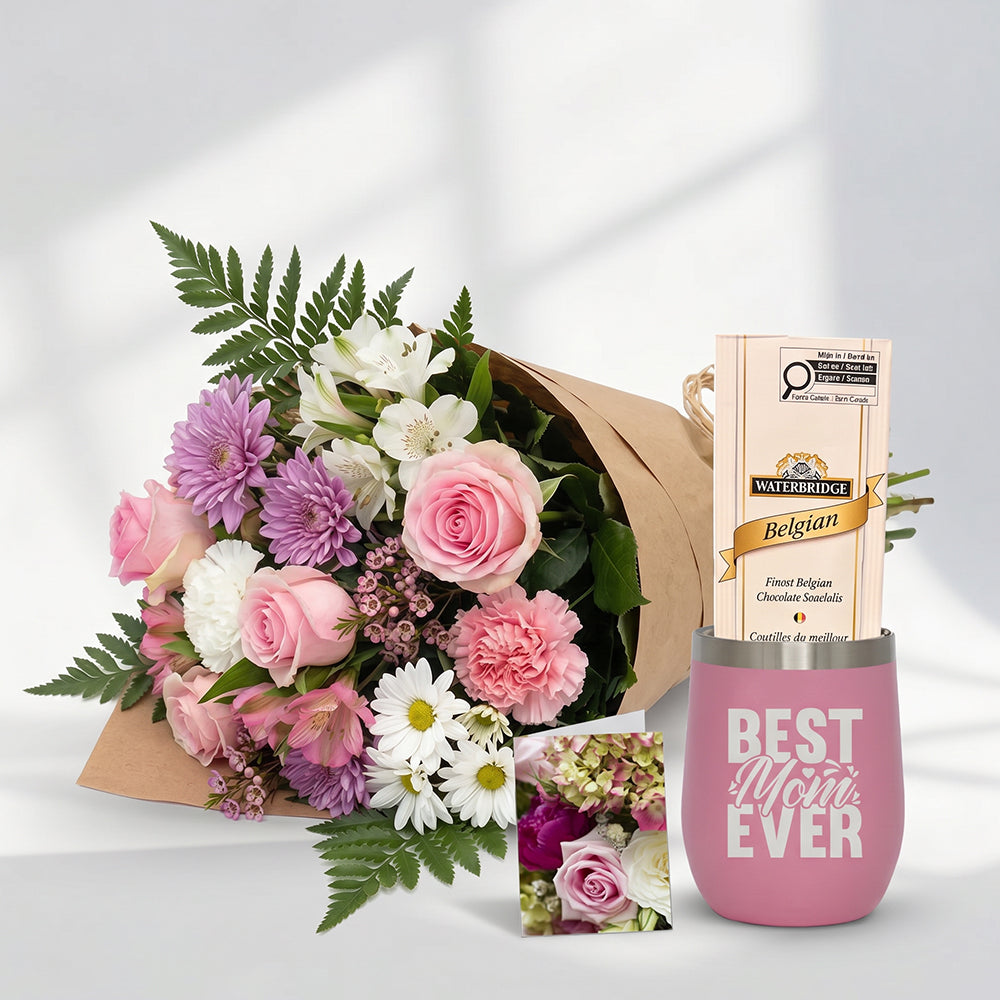 Mothers Day Bunches Collection and Pink Wine Swig Send Blooms