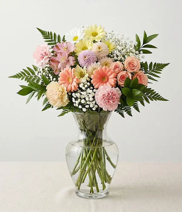 Pastel Colours Designer’s Choice with Vase Send Blooms
