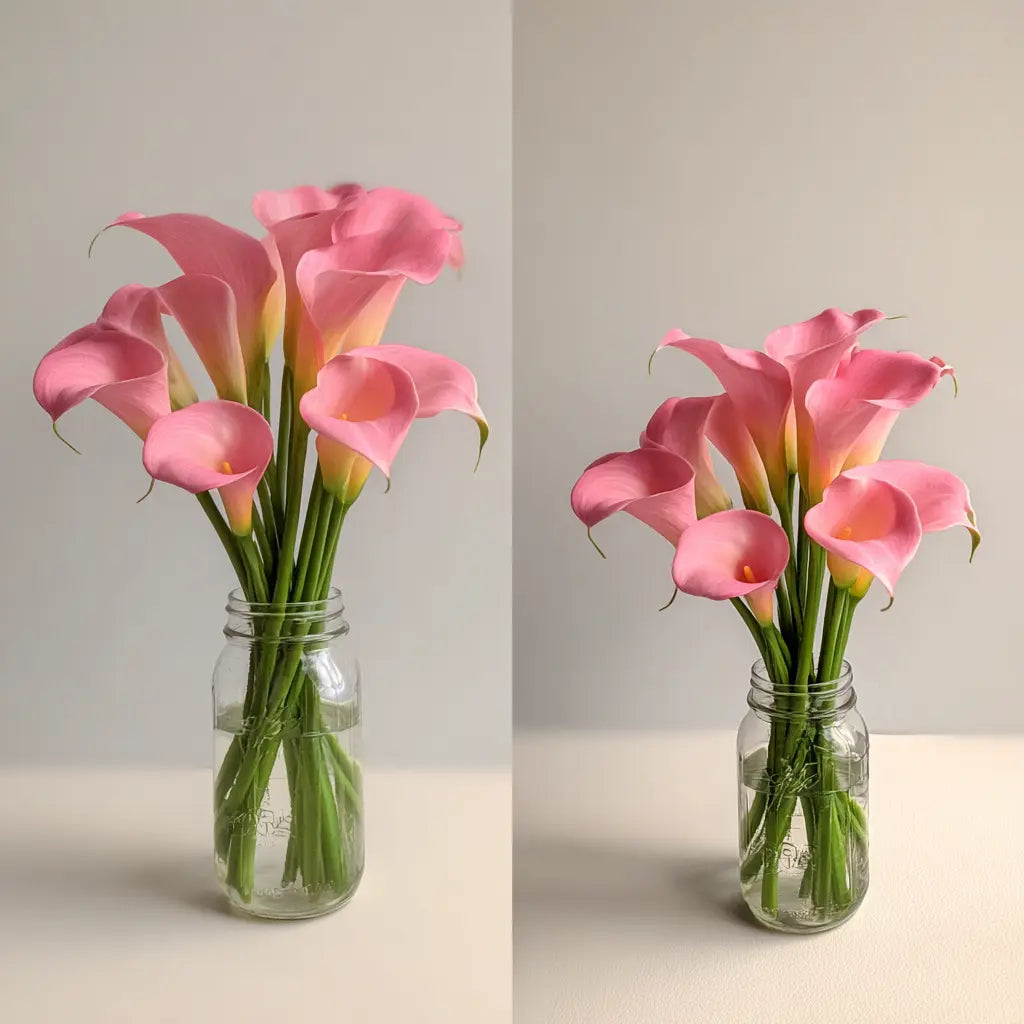 Elegant Pink Calla Lilies in Rustic Mason Jar Vase Send Blooms