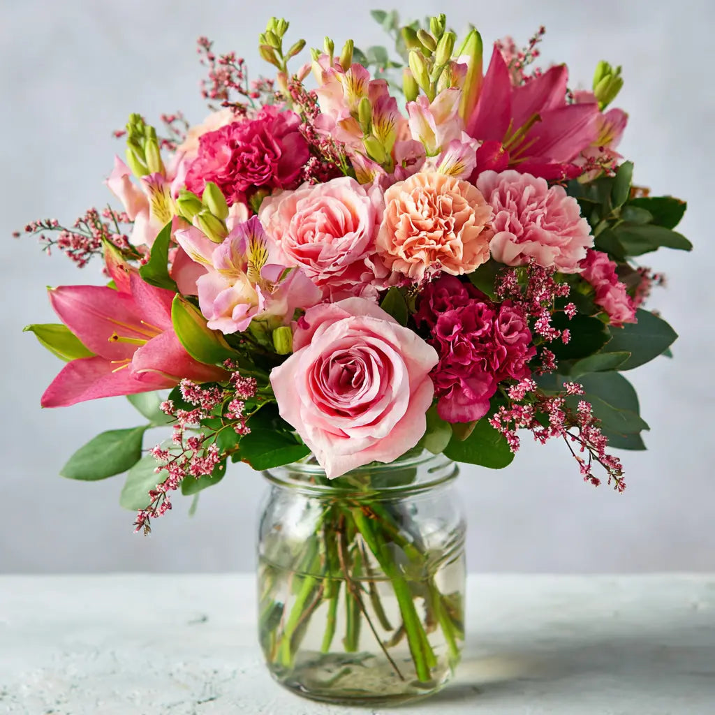 Pink Fun in Mason Jar Send Blooms