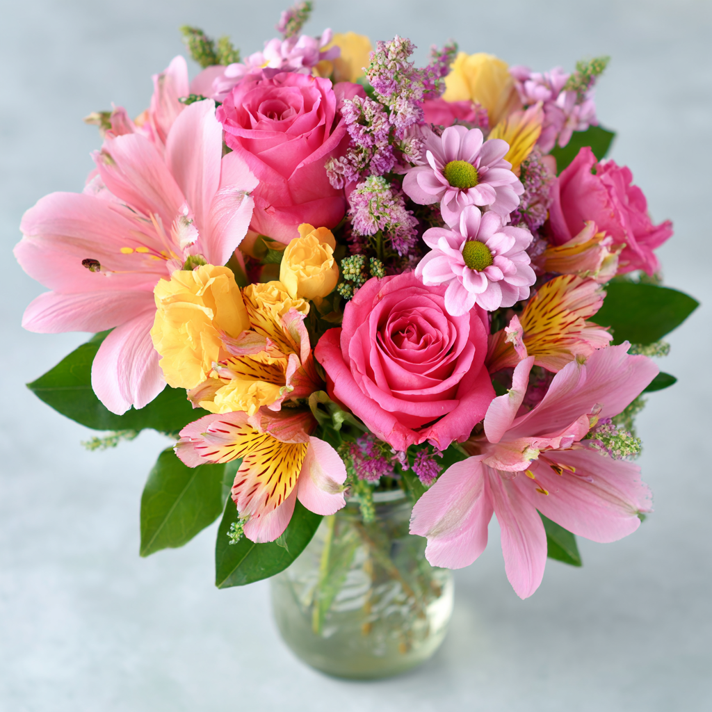 Spring Floral Mason Jar Arrangement