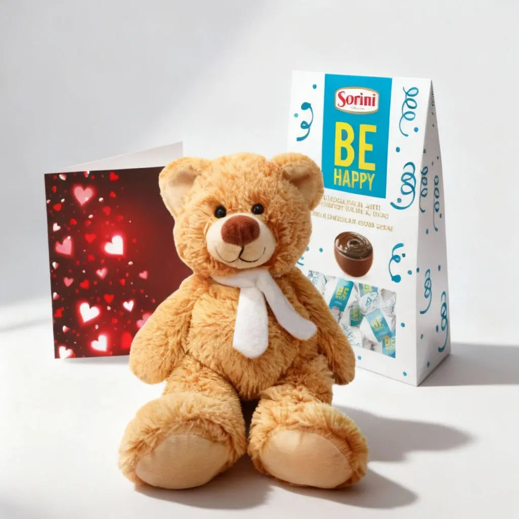 Teddy Bear Gift Set with Sorini Chocolates and Greeting Card Send Blooms