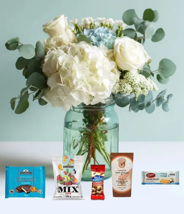 Tranquil Cloudscape Bouquet & Gourmet Gifts Send Blooms