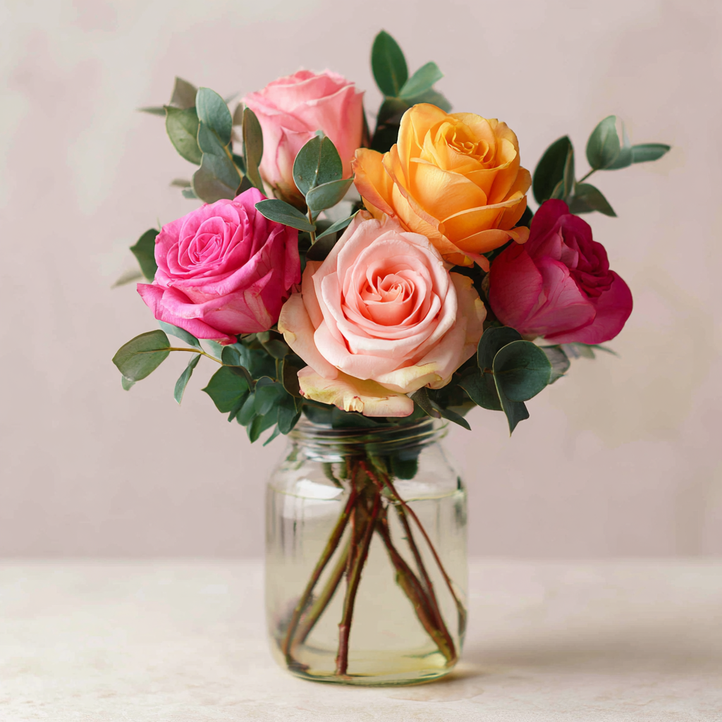 Trio of Roses in Mason Jar