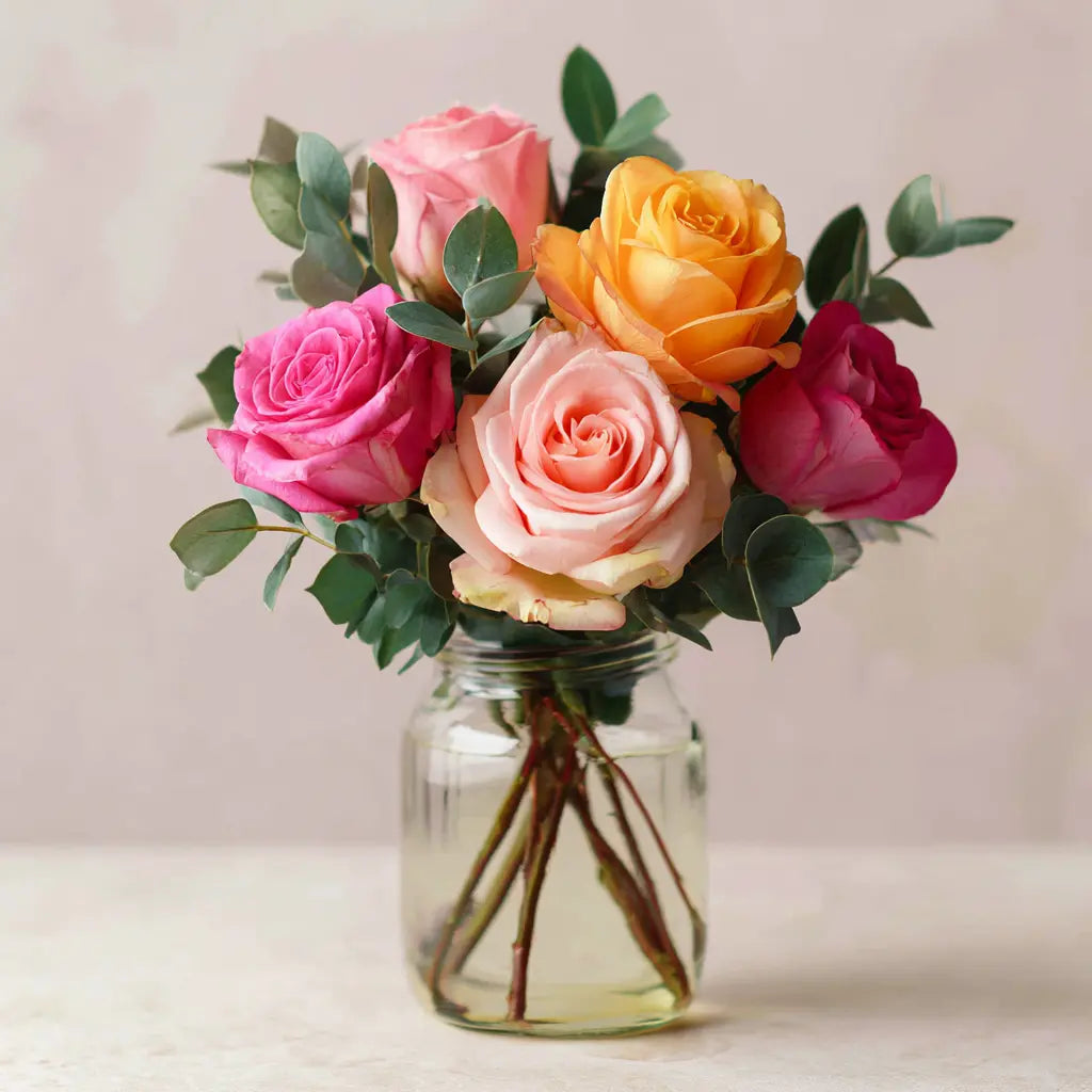 Trio of Roses in Mason Jar Send Blooms