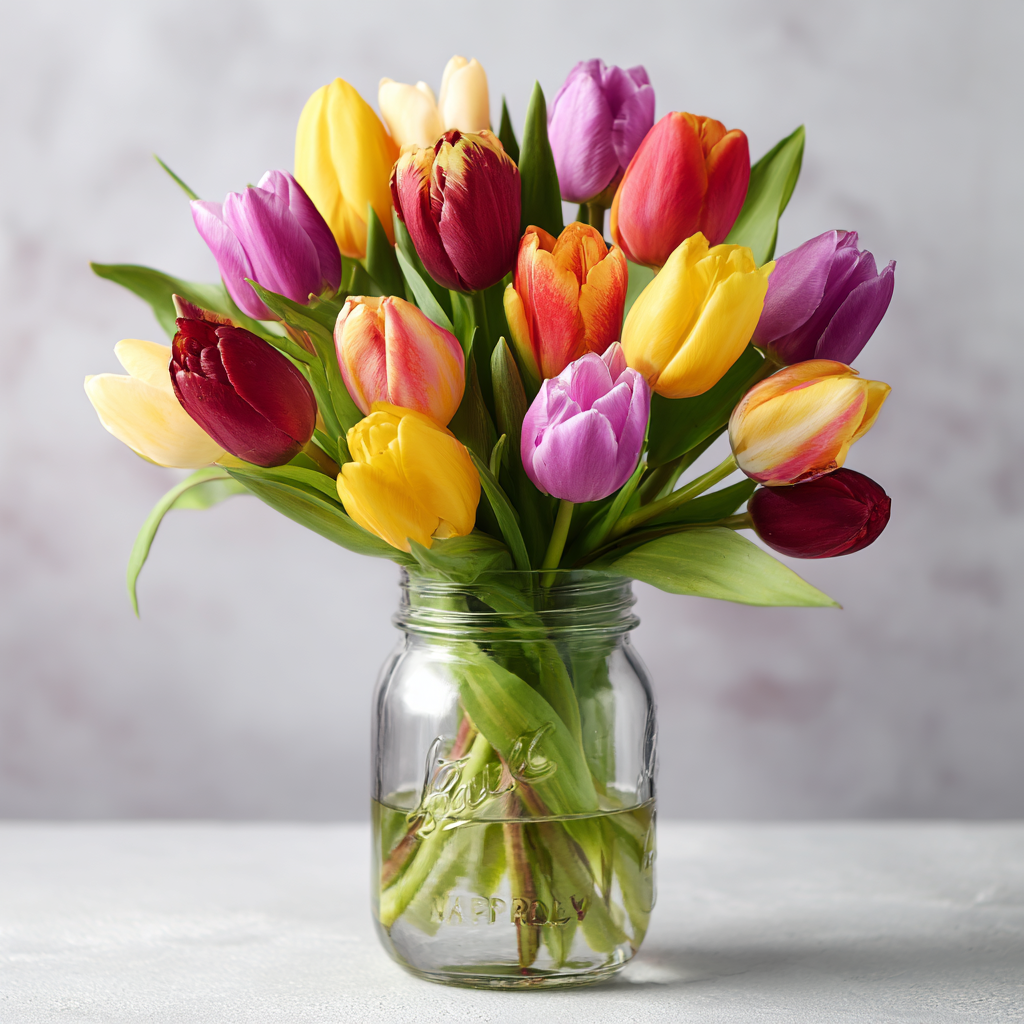 Spring Tulips in Rustic Mason Jar