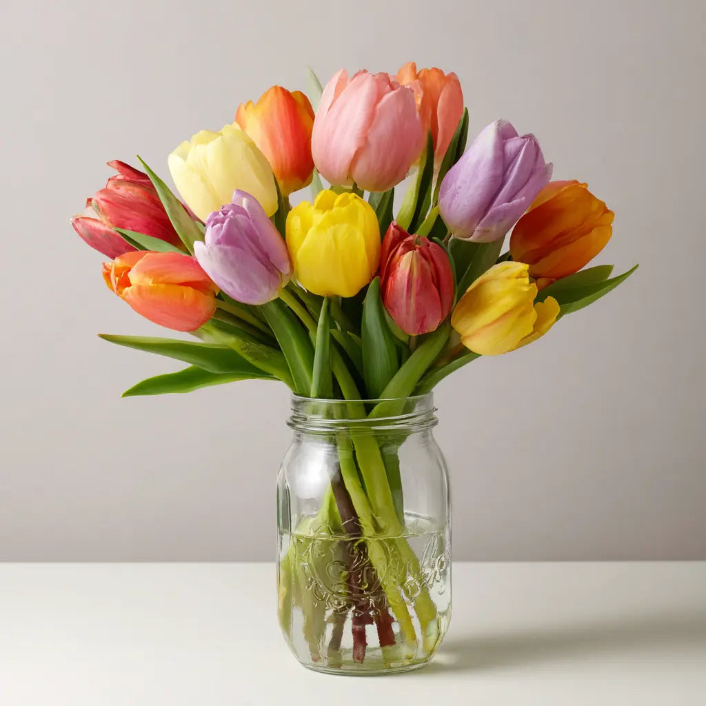 Spring Tulips in Rustic Mason Jar Send Blooms