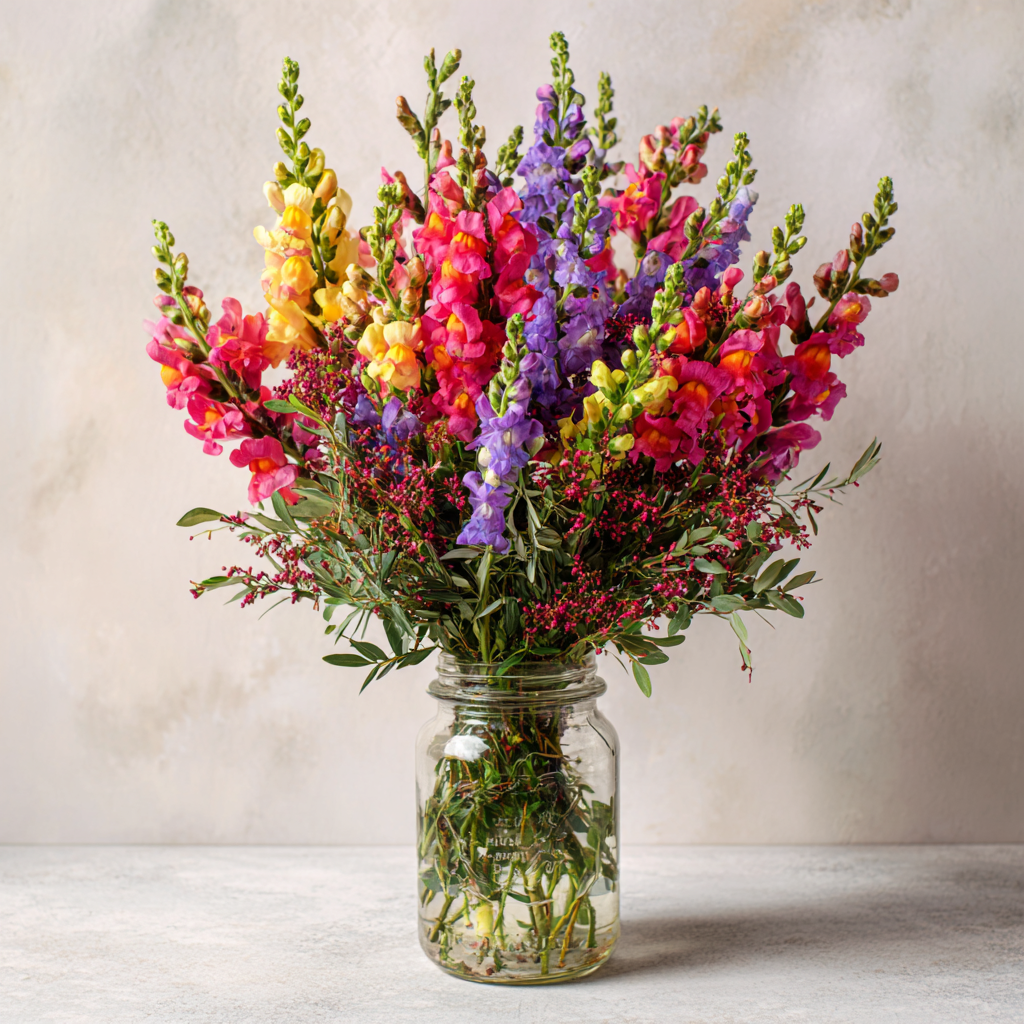 Vibrant Snapdragon Bouquet in Mason Jar