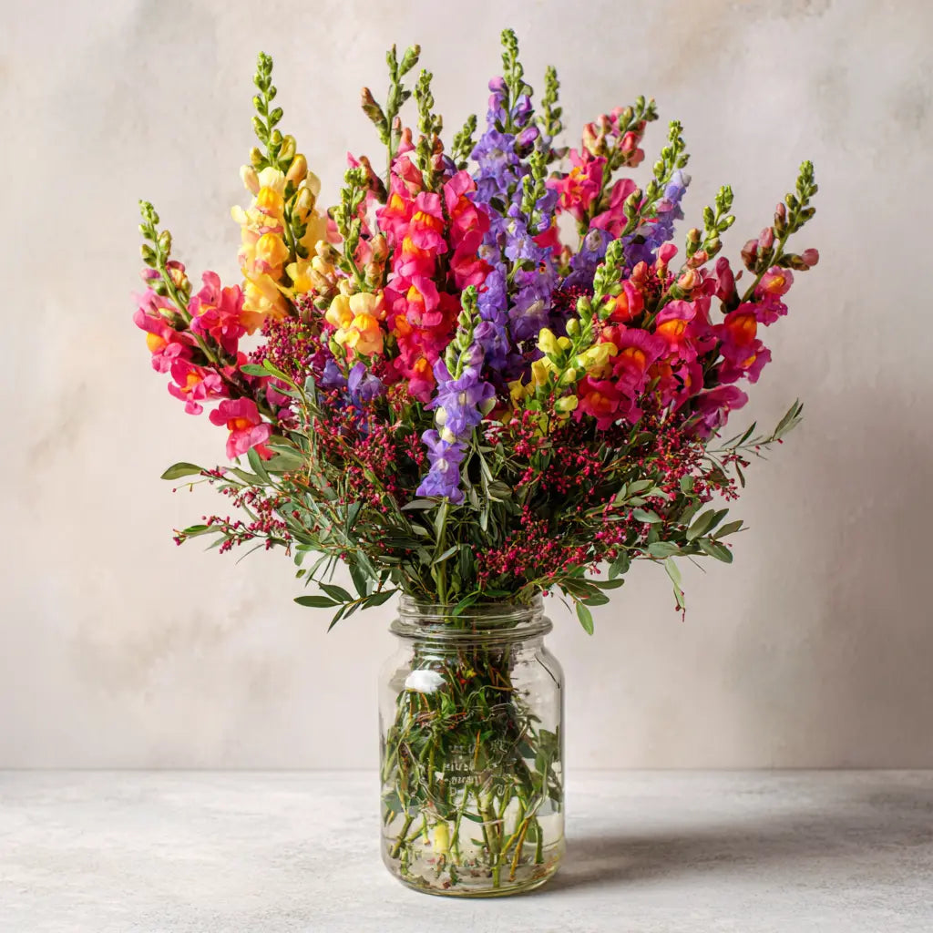 Vibrant Snapdragon Bouquet in Mason Jar Send Blooms