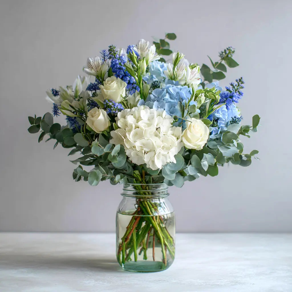 Tranquil Cloudscape in a Mason Jar Send Blooms