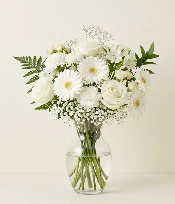 White Bouquet Designer’s Choice with Vase Send Blooms