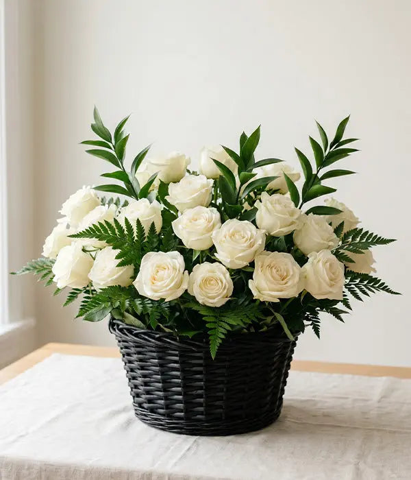 White Rose Flower Basket Send Blooms