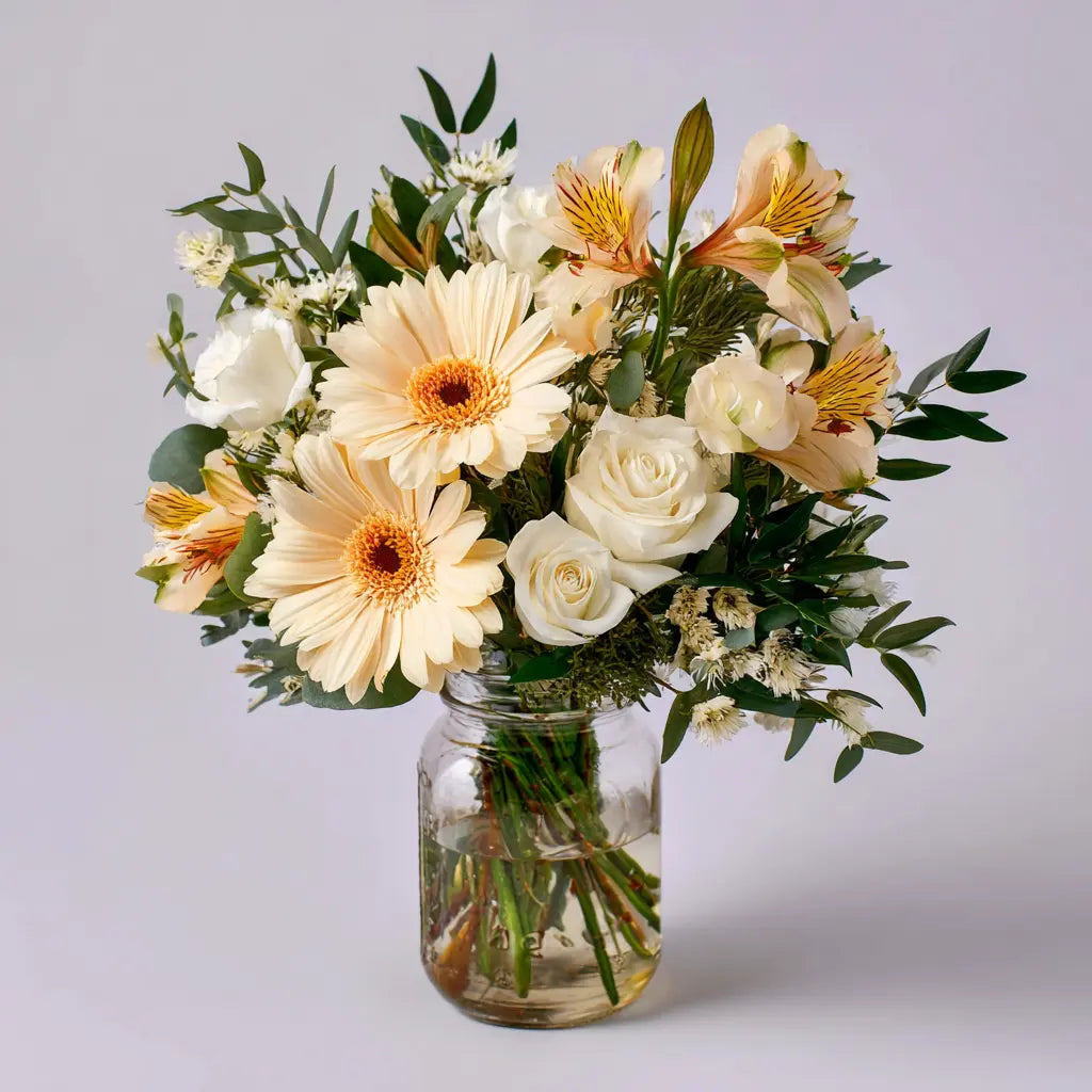 White Wonder in a Mason Jar Send Blooms