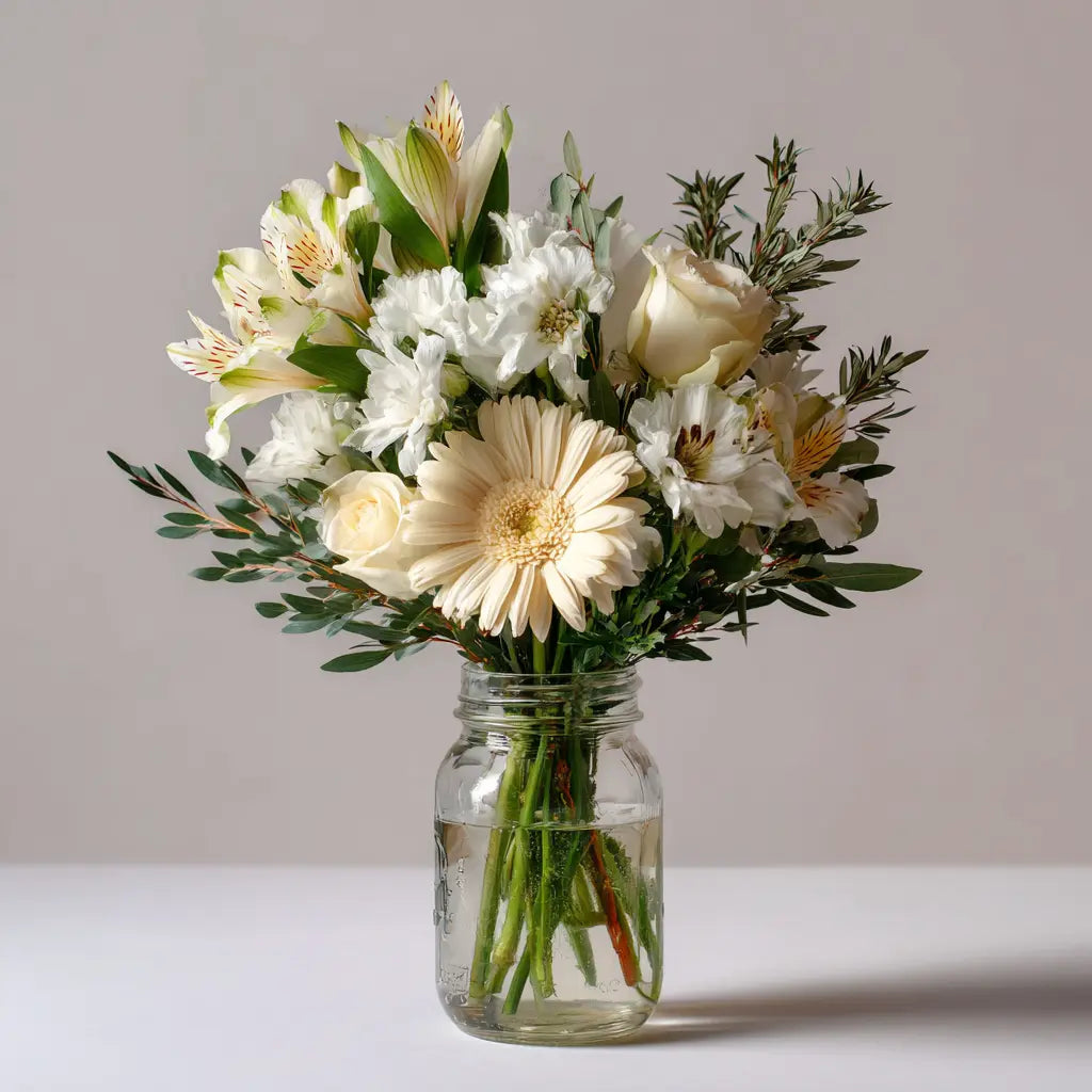 White Wonder in a Mason Jar Send Blooms